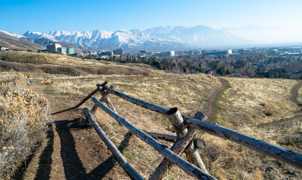 View of the West Popperton Hiking Loop trail system with the Wasatch Mountains in the background.
