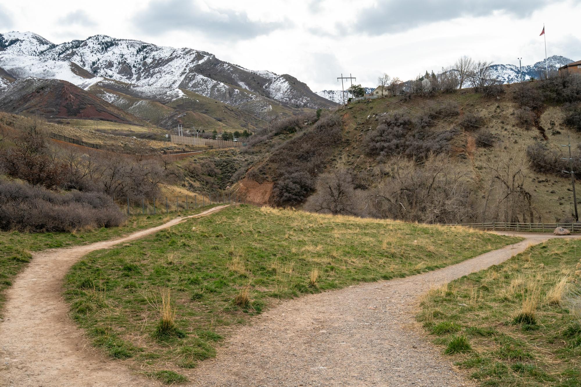 View of Parley's Historic Nature Park trails with Wasatch Mountains in the background